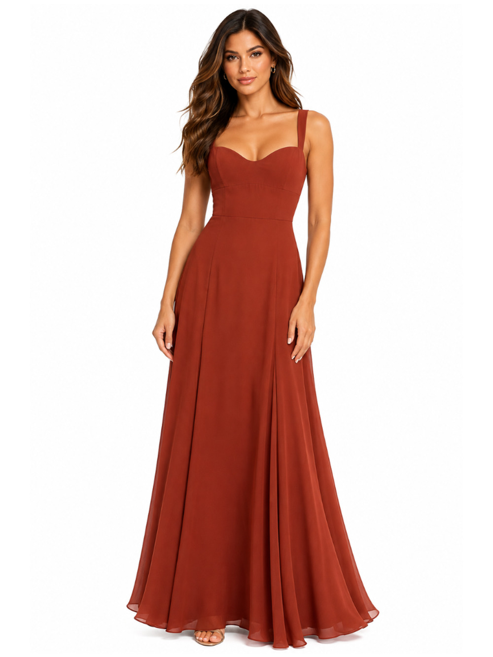 Jenny Yoo Orange Pleated Square Neckline Long Dress – XL / US 12